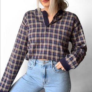 L.L. BEAN | Vintage Plaid Grunge Henley Grampa Chic Oversized Long Sleeve Top